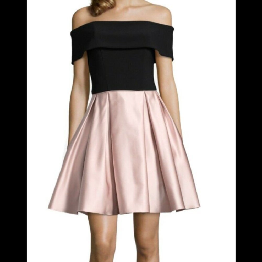 Betsy & Adam Women's Colorblock Satin Off Shoulder Mini Dress - 2P